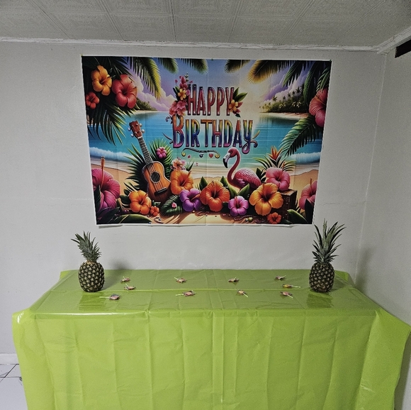 SHEIN Vibrant Tropical Birthday Backdrop - Pink and Green - Picture 2 of 2